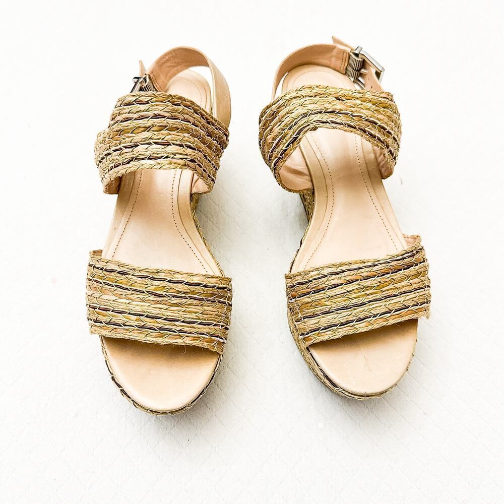 Schutz Natural Raffia Platform Metallic Straw Slingback Sandal Size 8.5 MINT